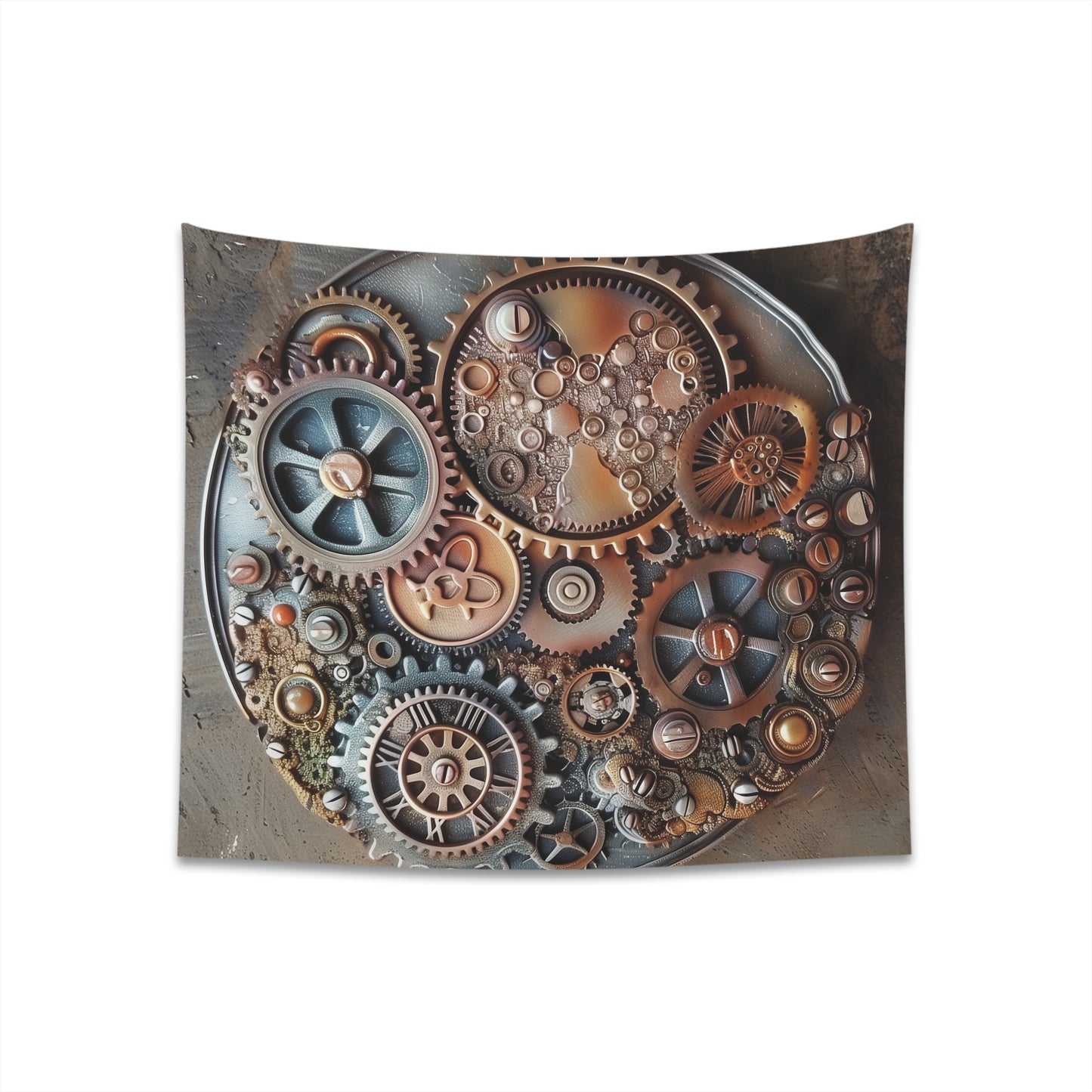 Steampunk Symphony Tapestry - Industrial elegance with gears and cogs, high-quality material, great gift.