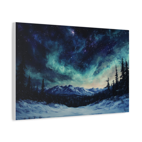 Aurora Lights over a Snowy Tundra — Canvas Wall Art — Side Profile & Stretched Corner Detail