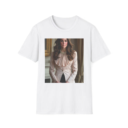 Royal Tapestry T-shirt inspired by Kate Middleton, featuring soft brushstrokes and a sophisticated color palette. Embrace timeless elegance with this captivating tee.