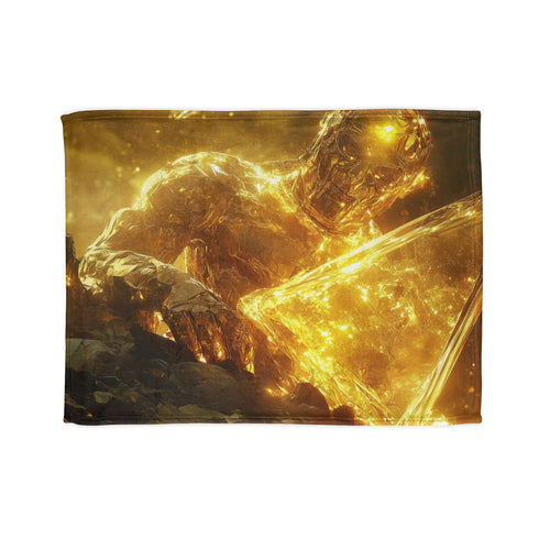 Golem of Glass & Gold Rising from Earth — Plush Fleece Throw Blanket — Full Flat Artwork View