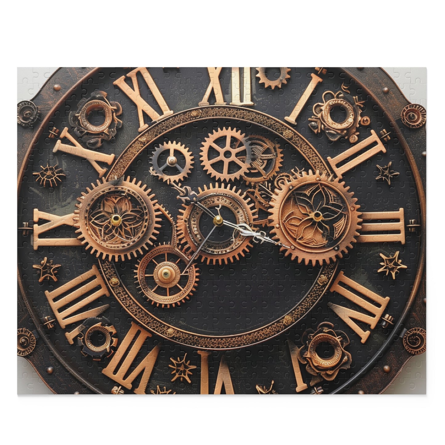 Immerse yourself in the intricate Steampunk Gear Clock Puzzle - a mesmerizing journey through time with detailed gears and cogs for a challenging experience.