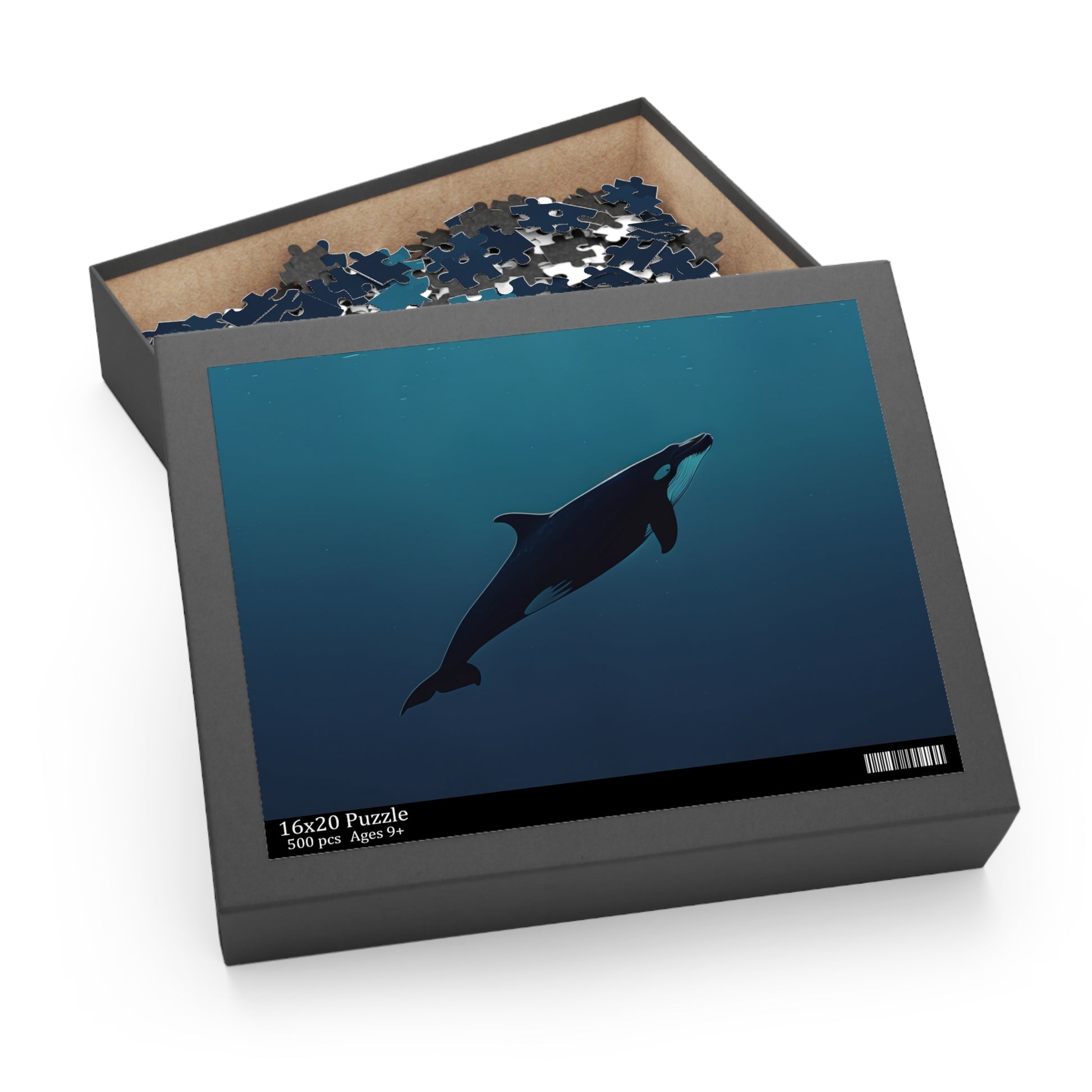 "Ocean Whale Jigsaw Puzzle - Serene minimalist design of majestic whale swimming in ocean depths"