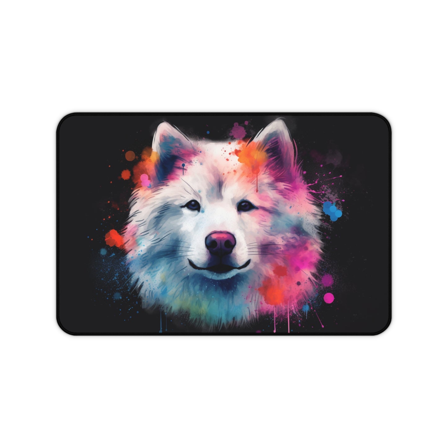 "Adorable Samoyed Pup Desk Mat - High-quality material for comfortable workspace décor"