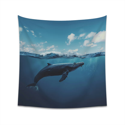 "Whale Song Tapestry: Majestic Ocean Wall Art for Serenity and Style"