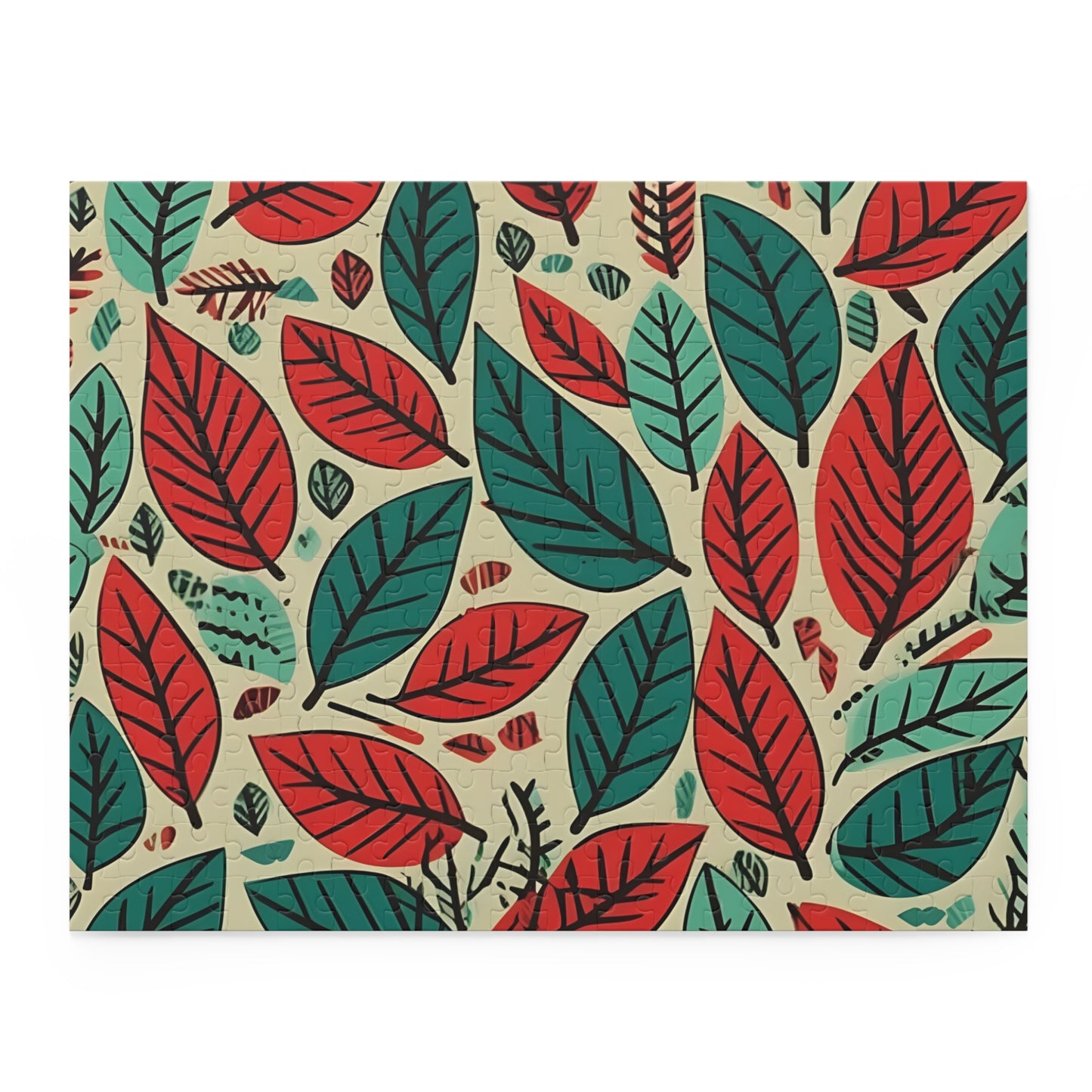 "Challenging Dirty Ferret Leaf Puzzle in Green and Red Hues"