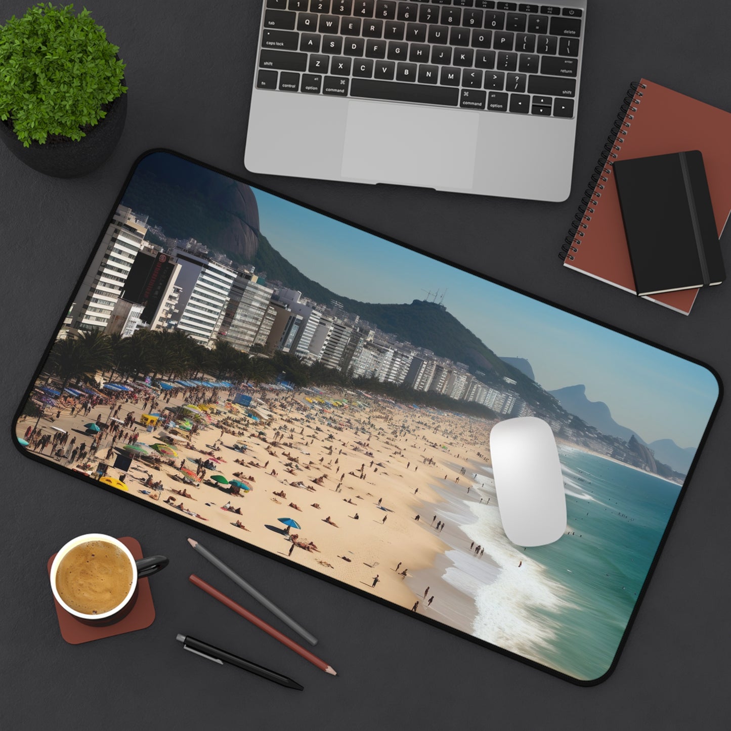 Rio Beach Desk Mat - Vibrant workspace accessory with stunning Rio Beach image to inspire creativity and brighten your desk.