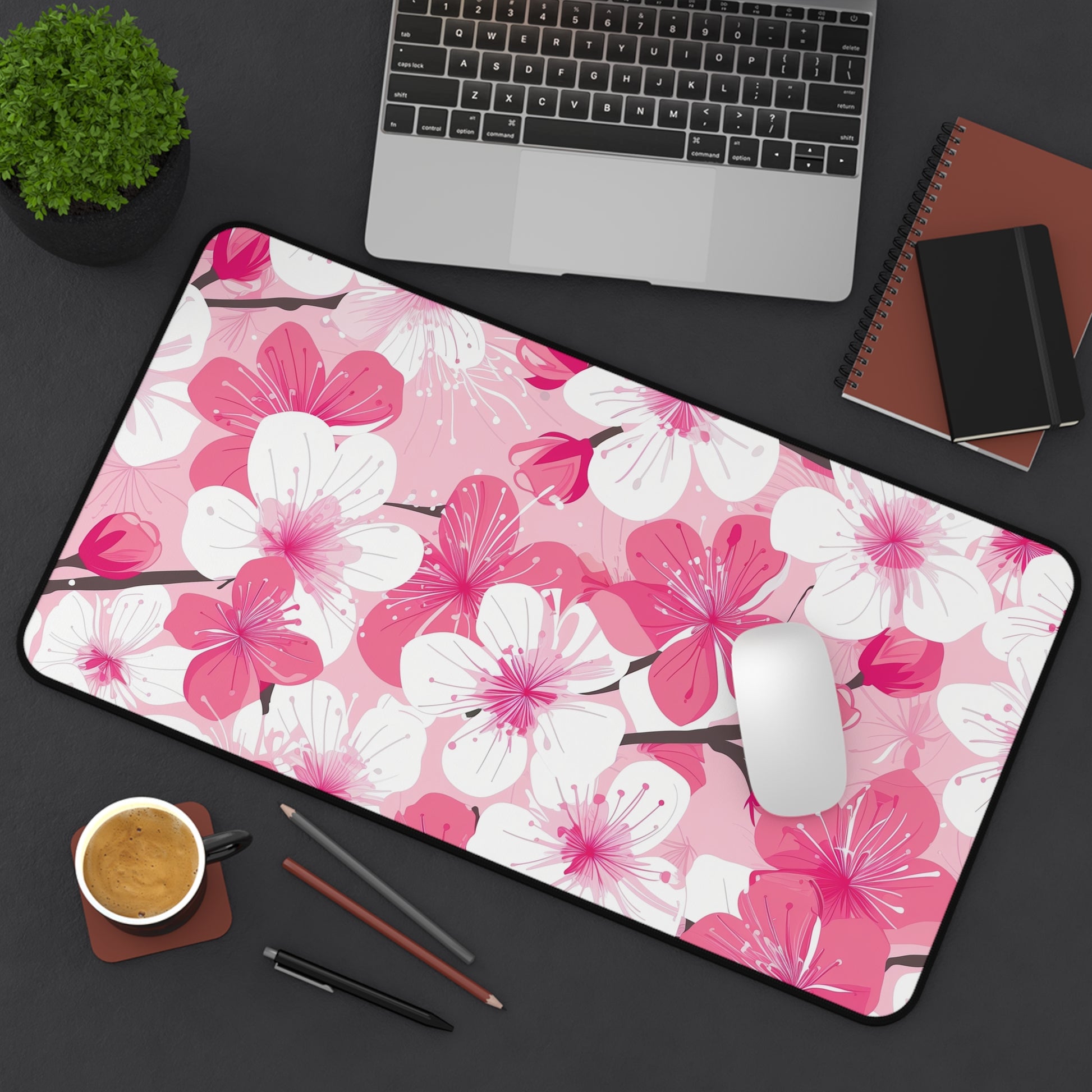 Cherry Blossom Desk Mat - Elegant soft pink and white petal pattern for tranquility and sophistication