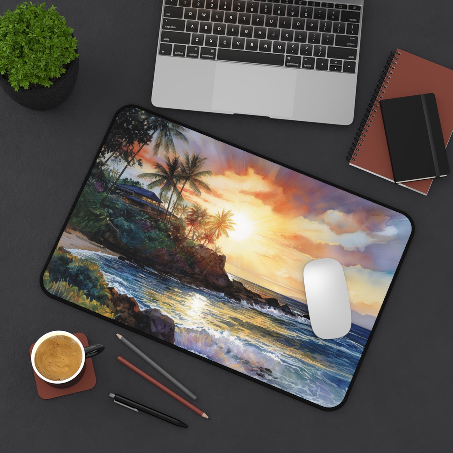 "Bring Hawaii Beach Paradise to Your Desk with Tranquil Desk Mat"