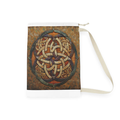 Durable Celtic knot design laundry bag with drawstring closure for stylish laundry transport.