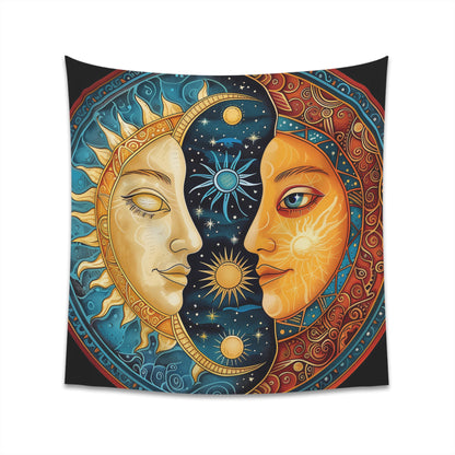 Celestial Mandala Tapestry - Sun and Moon Design for Harmony and Balance