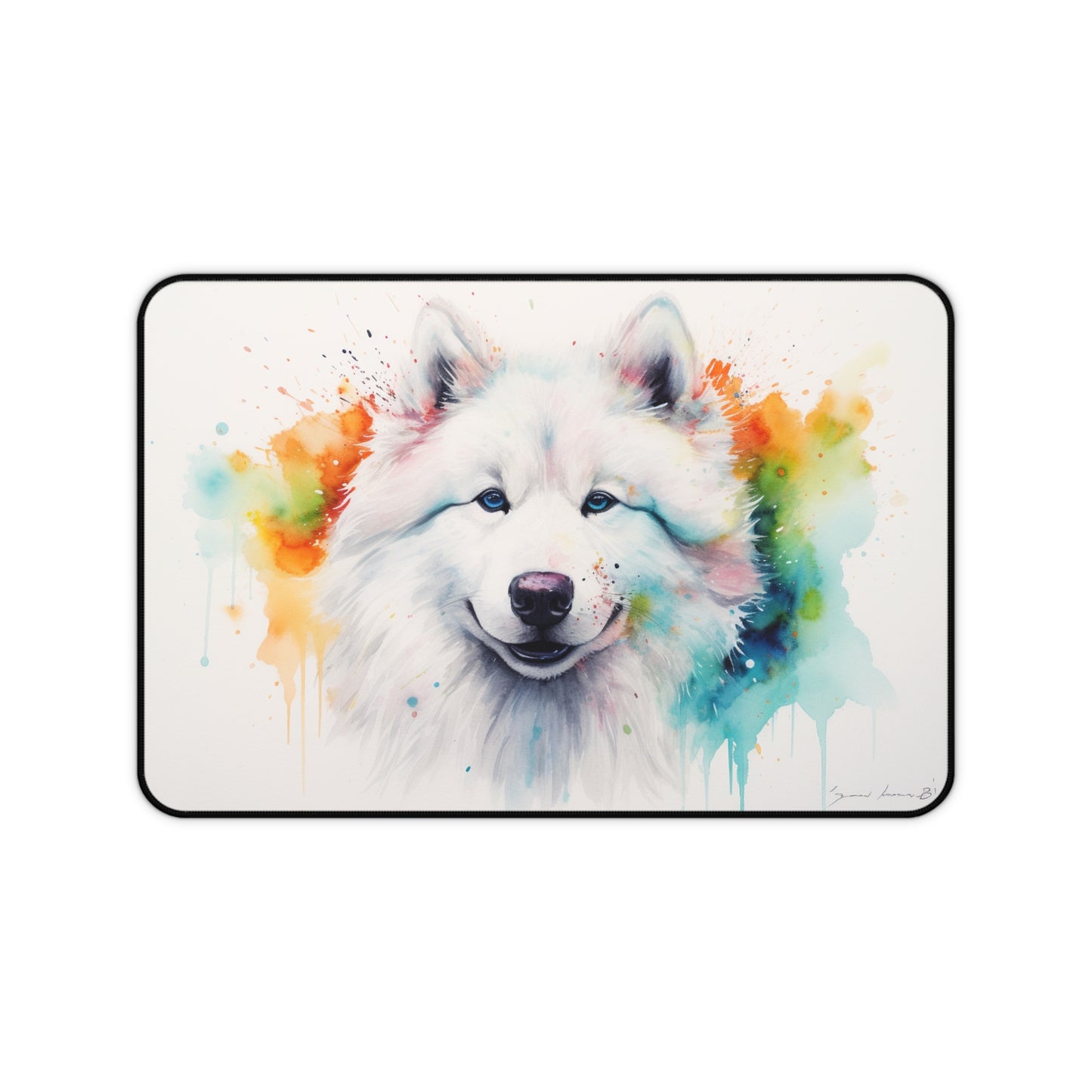 "Adorable Samoyed watercolor desk mat - protect your workspace with style!"