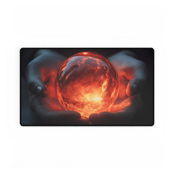 Orb of Memories Glowing in Hands — XL & XXL Desk Mat — Gaming & Workspace Desk Setup View