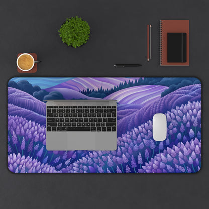 "Tranquil Lavender Fields Desk Mat - Beautiful floral pattern for a peaceful workspace"