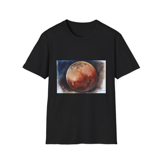 Red Planet in Watercolor Hues | T-Shirt | Artistic, Celestial, Cosmos, Galaxy, Illustration, Mars, Planet, Space, Watercolor | Prints with Passion