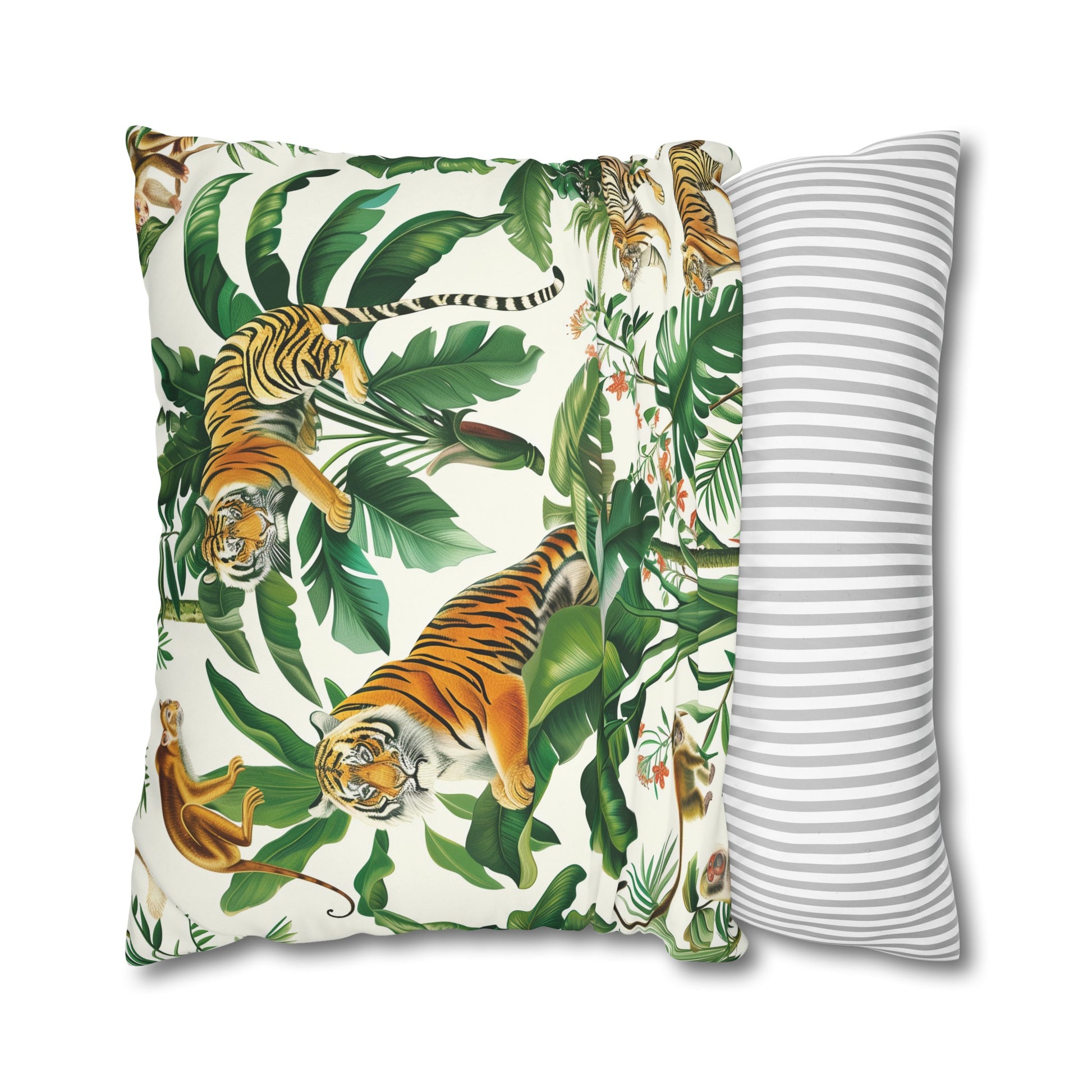 "Tiger Jungle Safari Pillowcase - Transform Your Bedroom Into a Wild Jungle with Majestic Tigers Roaming Through Lush Green Foliage - Sleep in Style and Comfort"