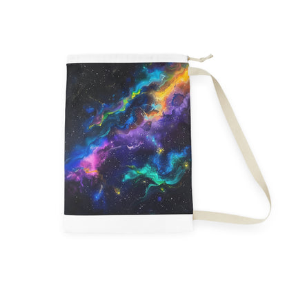 "Neon Galaxy Laundry Bag - Eye-catching space design for a pop of color on laundry day"