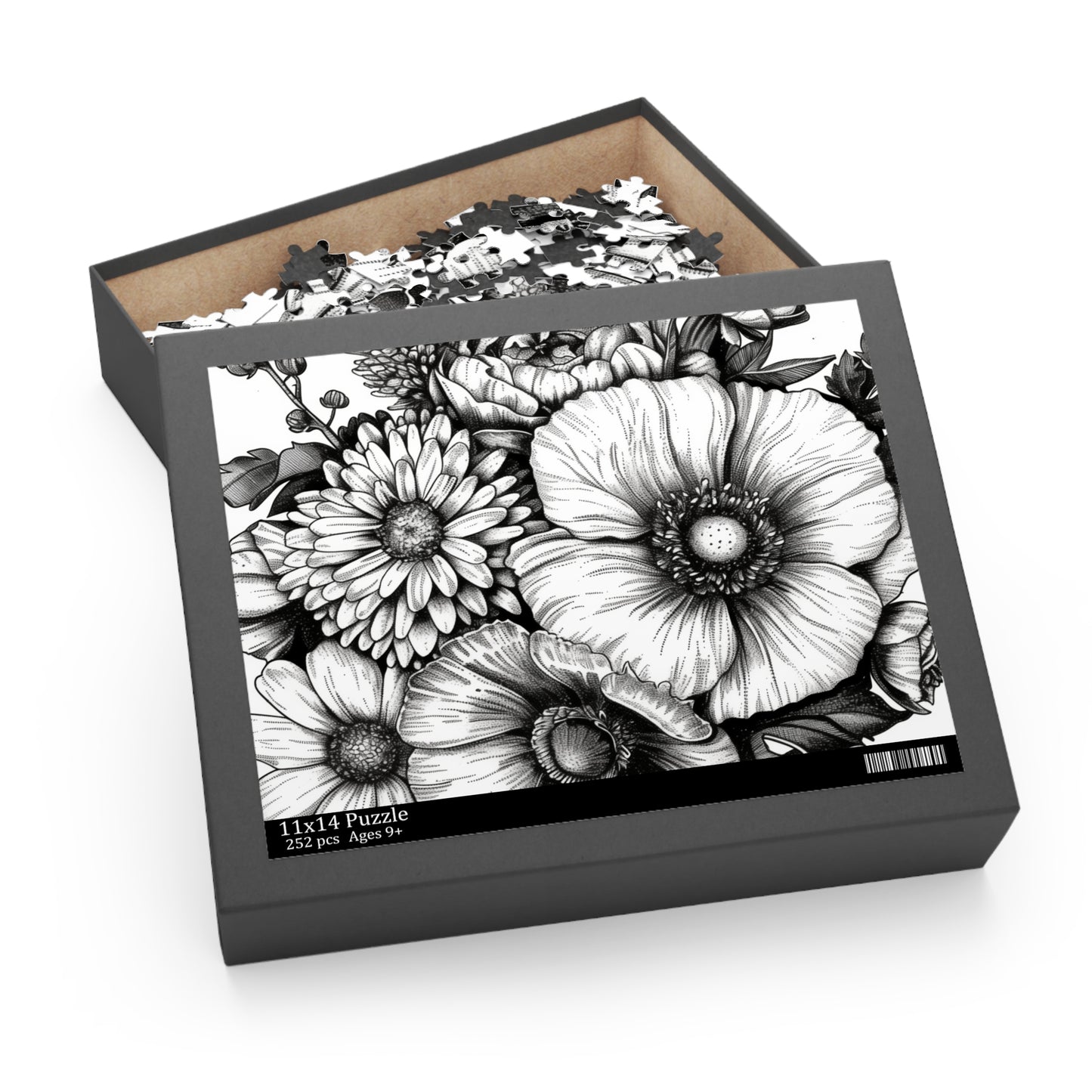 "Floral Bliss Jigsaw Puzzle - Hand-drawn flower garden with vibrant colors for a relaxing challenge"