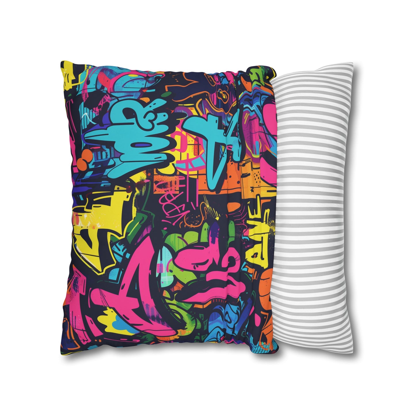 Neon Graffiti Pillow Case - Bold and vibrant urban graffiti design in bright neon colors for a pop of style in your bedroom décor