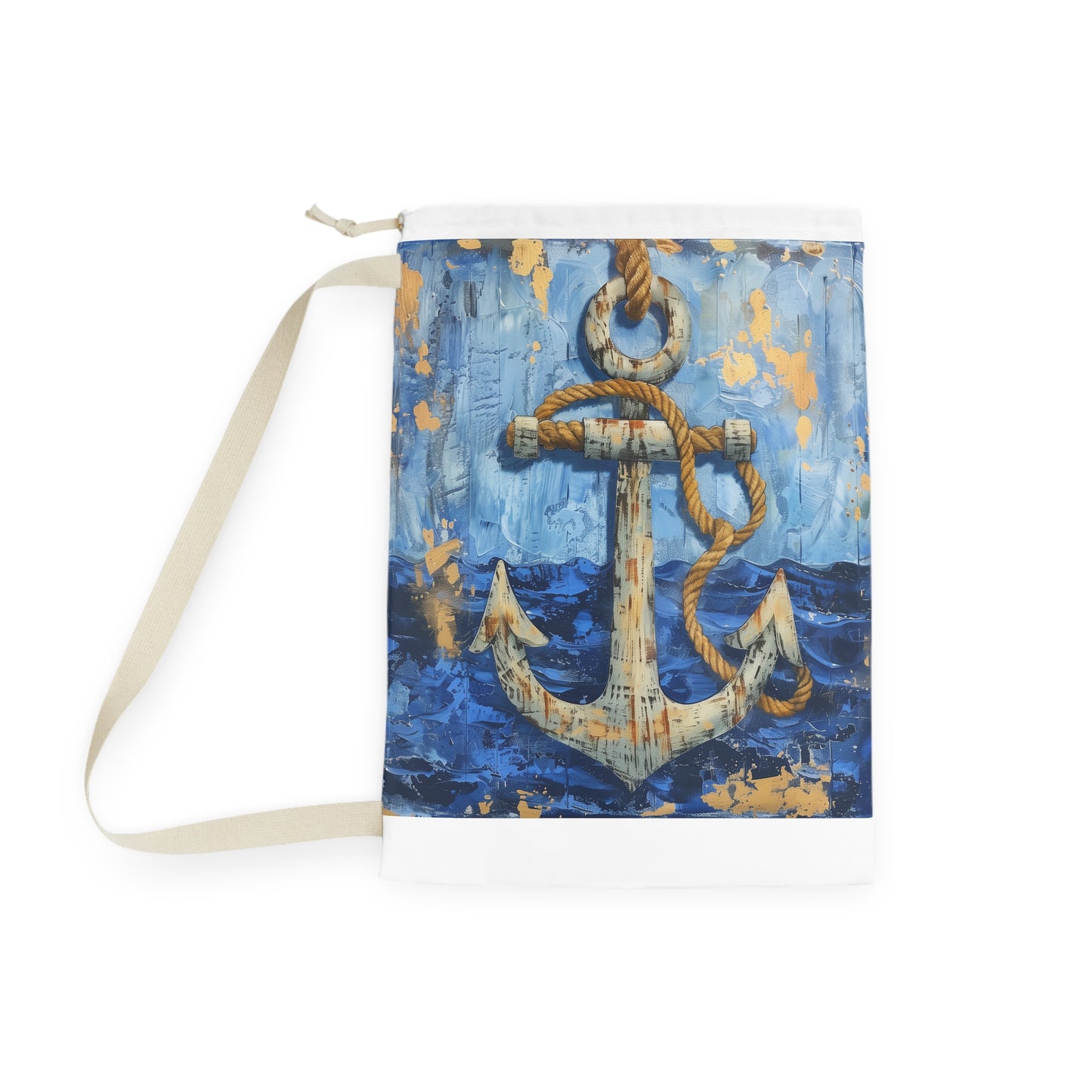 "Seafaring anchor rope laundry bag with nautical design, keep laundry organized in style"