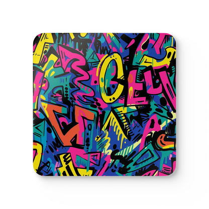 Neon Urban Graffiti Corkwood Coaster Set | Home Decor | Accessories, Coasters, Desk, Kitchen, Kitchen Accessories, Sublimation, Summer Picks | Prints with Passion