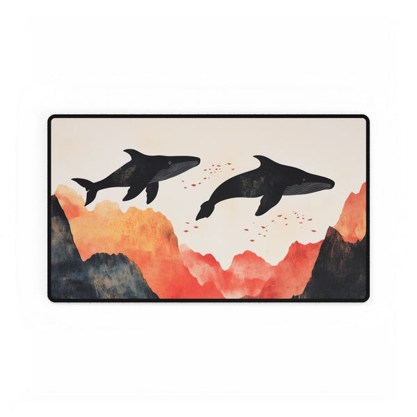 Sky Whales Swimming Through Mountains (Edition II) — XL & XXL Desk Mat — Gaming & Workspace Desk Setup View