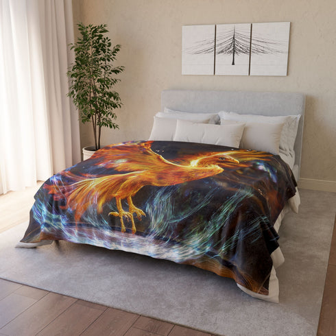 Holographic Phoenix Beneath Glass Dome Plush Fleece Throw Blanket