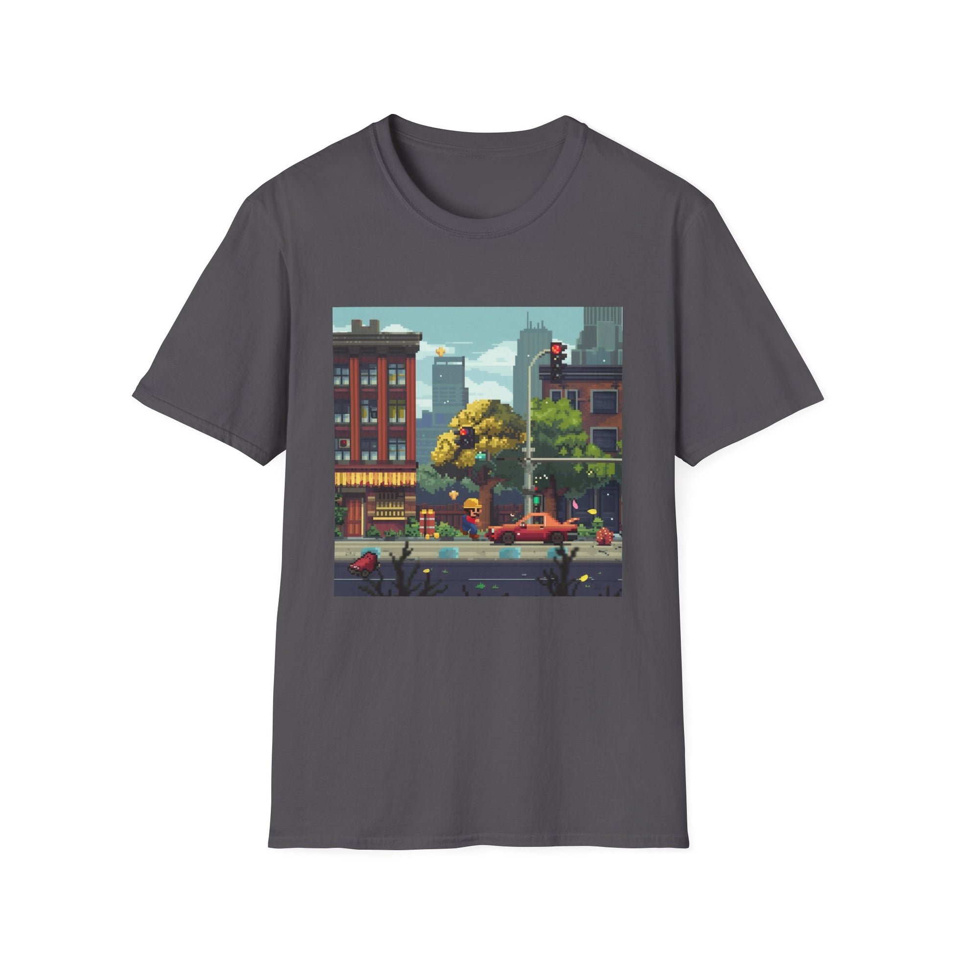 Alt text: "8-Bit Blast Classic Arcade Throwback T-Shirt featuring iconic pixelated graphics and bold colors, a nostalgic tribute to classic arcade gaming culture"