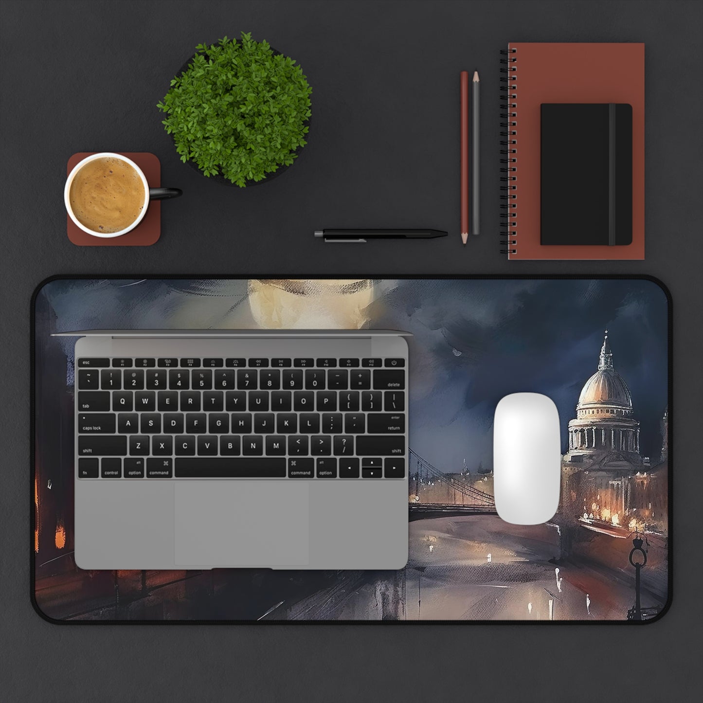 "London Night Sky Desk Mat - Enhance your workspace with stunning image of London at night, inspire creativity and elegance"