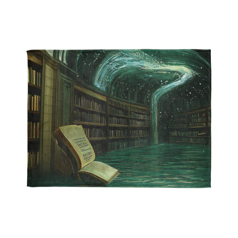 Floating Library under Time Vortex — Plush Fleece Throw Blanket — 300 GSM Plush Coral Fleece Texture Close-Up