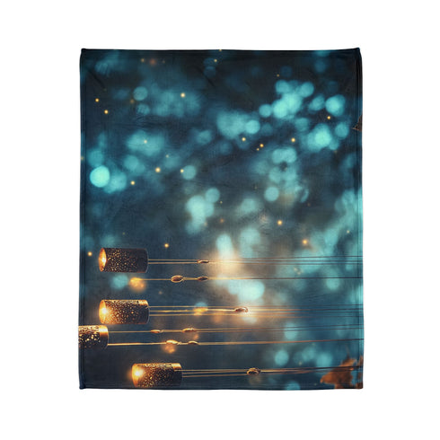 Mystical Wind Chimes Glowing in Night — Plush Fleece Throw Blanket — Product Detail View 7
