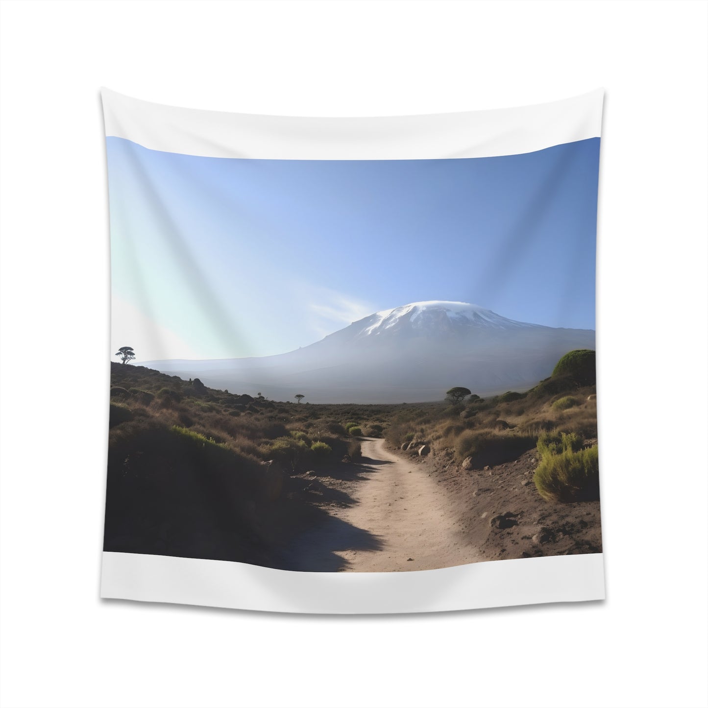 "Kilimanjaro's Majesty Tapestry: Stunning African landscape decor for wanderlust dreamers, high-quality material. Available in 34"x40" and 57"x57" sizes. Perfect gift! Shop now at BenCPrints."