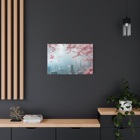 Cherry Blossoms Raining over City Skyline — Canvas Wall Art — Product Detail View 8