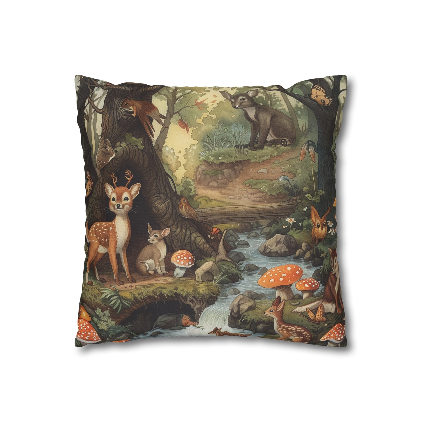 "Forest Friends Pillowcase - High-quality, stylish bedding featuring whimsical woodland creatures and lush greenery. Perfect for all seasons. Makes a great gift. Shop now at BenCPrints."