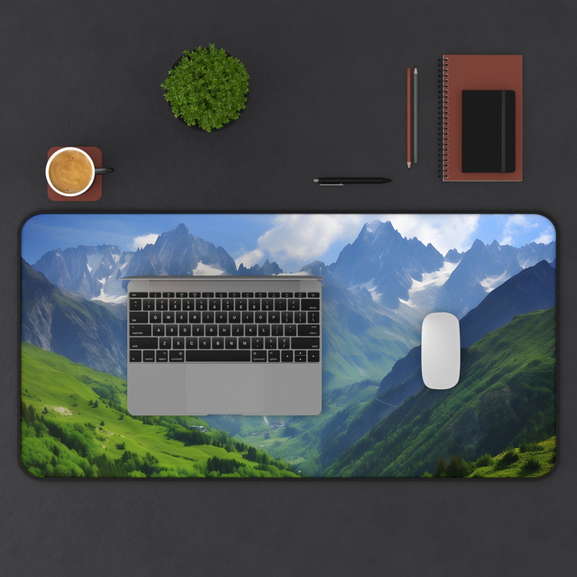 "Alpine Desk Mat Collection - Serene French Alps view for nature-inspired workspace ambiance"