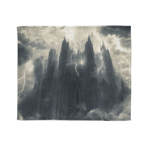 Cloud Cathedral Struck by Lightning — Plush Fleece Throw Blanket — Draped Over Sofa & Bed Lifestyle View