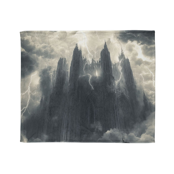 Cloud Cathedral Struck by Lightning — Plush Fleece Throw Blanket — Draped Over Sofa & Bed Lifestyle View