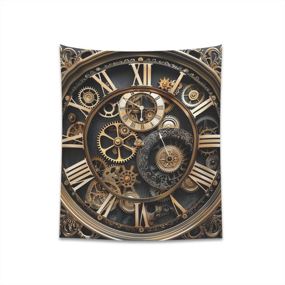 "Timeless Gears: A Steampunk Tapestry - Intricate clock face with gears and cogs design, perfect for all seasons. Makes a great gift!"