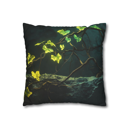 Glowing Vines Growing Through Broken Tech (Edition II) — 40×40 Cushion Cover — Double-Sided Back & Concealed Zip Detail