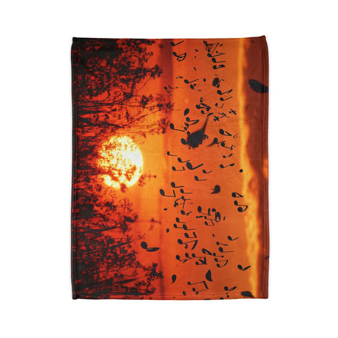 Sunset Made of Music Notes — Plush Fleece Throw Blanket — Folded Plush Blanket Detail