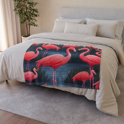 Experience the ultimate in pink perfection with our Flamingo Fiesta Blanket. Bring a tropical vibe to your space with playful flamingos in a celebration of color and whimsy. Perfect for adding a touch of fun to any room. Blanket: flamingo