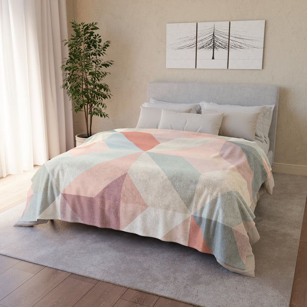 Pastel Geometrics Plush Fleece Throw Blanket front view in soft modern geometric colours