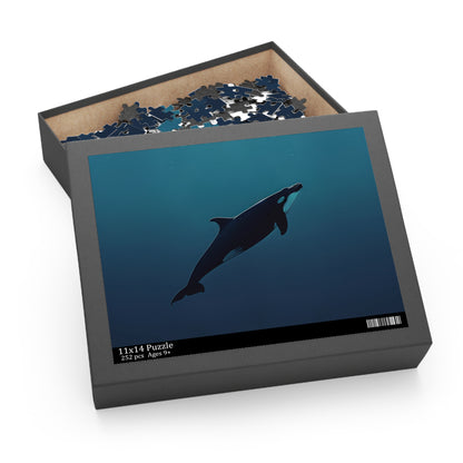 Serene Ocean Whale Jigsaw Puzzle - Tranquil minimalist design featuring a majestic whale swimming in the depths