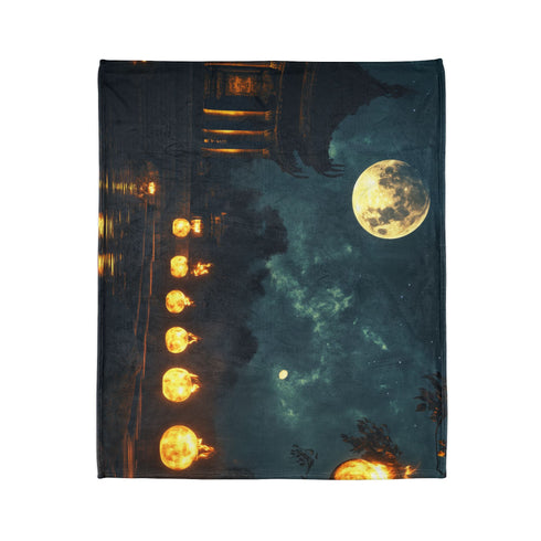 Moonlight Temple with Levitating Torches — Plush Fleece Throw Blanket — Product Detail View 7