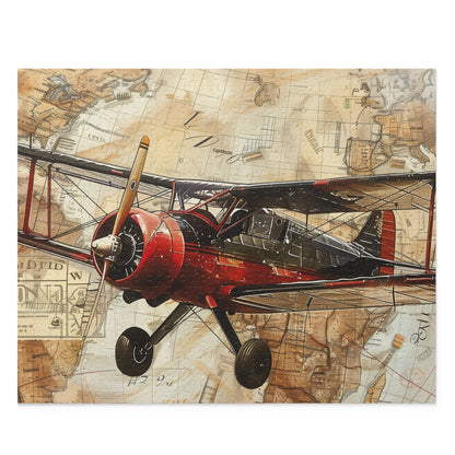 Vintage Airplane Travel Stamp Puzzle - Intricate jigsaw with travel stamps, ideal for aviation & travel lovers