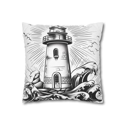 "Ocean Dreams Pillowcase - Hand-drawn lighthouse design on high-quality material for a serene sleep experience. Perfect gift for all seasons!"