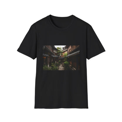 Whispers of Ancient Kyoto | T-Shirt | Japanese design, Japanese traditional dress, Japanese wooden houses, Kimono culture, Kimono fashion, Kyoto heritage, Kyoto old town, Kyoto traditional architecture, Traditional Kyoto street, Wooden house interior | Prints with Passion