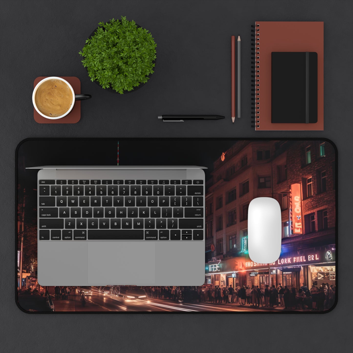 Berlin Night Desk Mat - Stylish cityscape design for modern office setup, under a starry sky