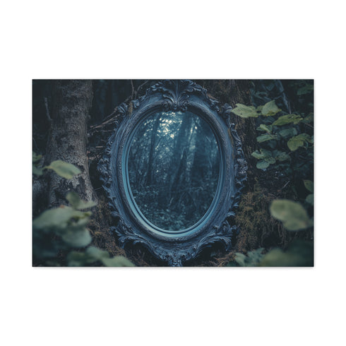 Enchanted Mirror in Haunted Forest — Canvas Wall Art — Living Room Wall Lifestyle View