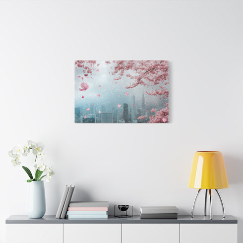 Cherry Blossoms Raining over City Skyline — Canvas Wall Art — Product Detail View 7