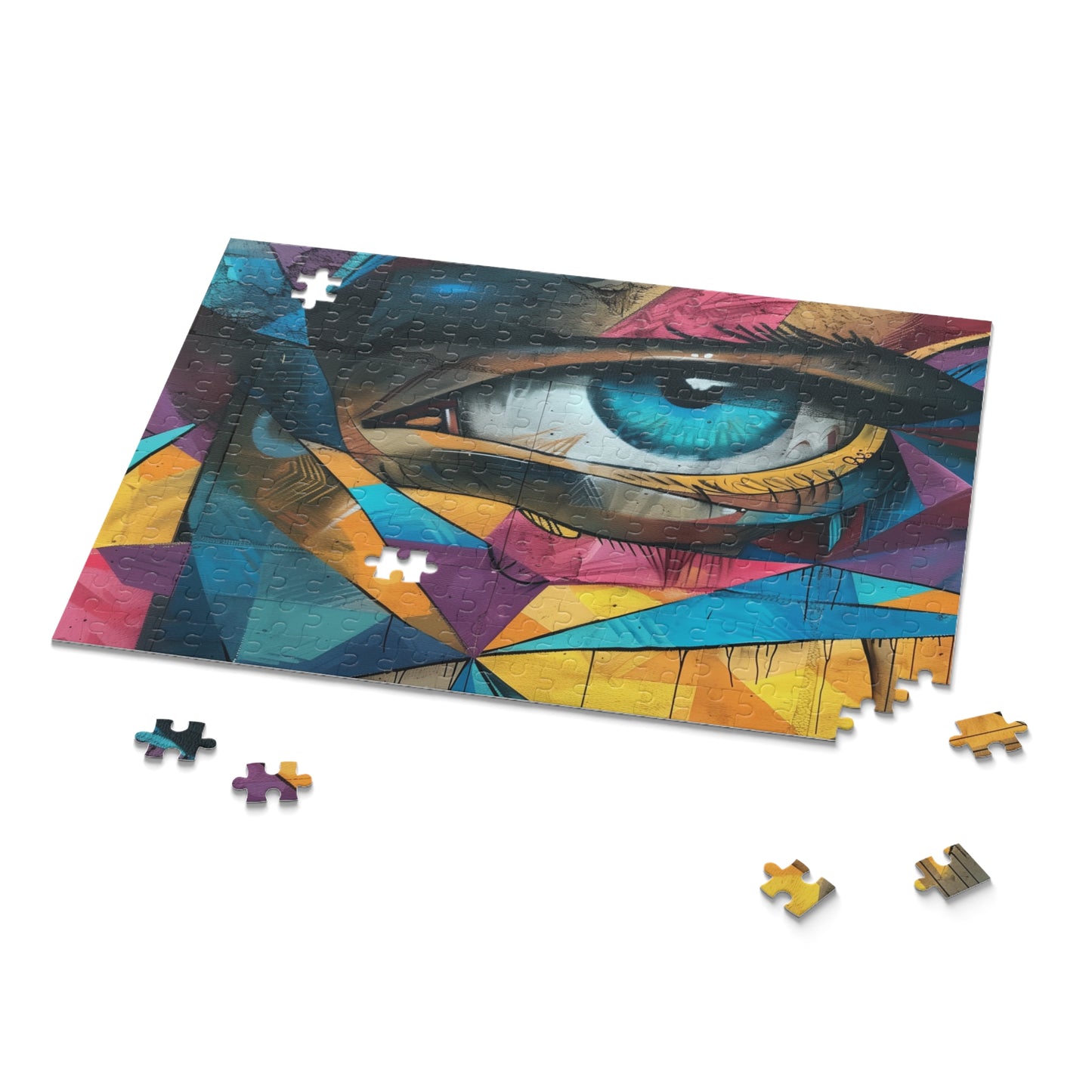 "Colorful urban graffiti jigsaw puzzle with vibrant street art designs"